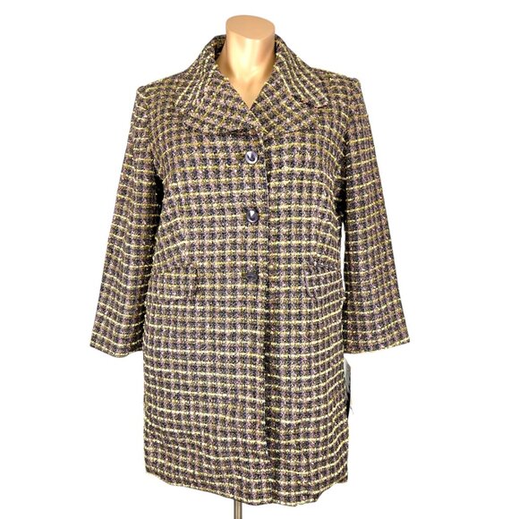 Terry Lewis Classic Luxuries Womens Plus Tweed Coat Gray Yellow Pink size 1X - Picture 1 of 14